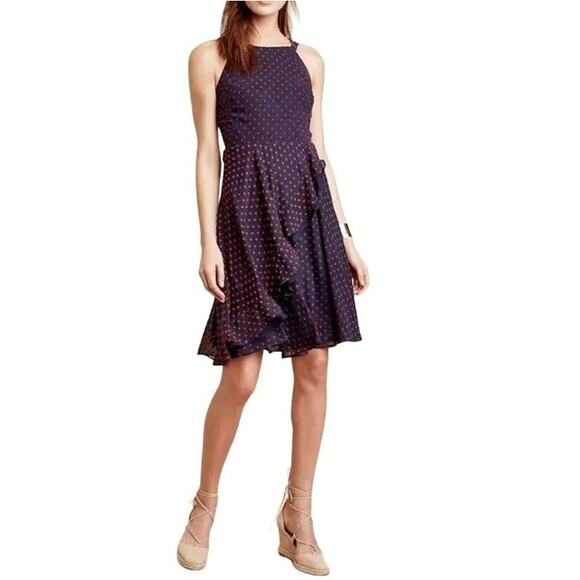 Eva Franco Maryanne Navy Blue Retro Clipdot Ruffle Dress - 2 - Picture 5 of 12